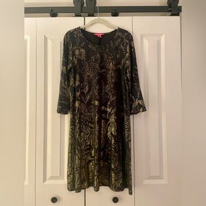 Lilly Pulitzer Black Dress with Gold Floral Foil Print